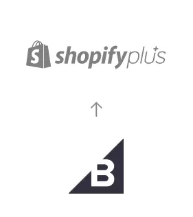 BigCommerce zu Shopify+ Migration Migration von BigCommerce zu Shopify Plus, dargestellt durch einen Pfeil vom BigCommerce-Logo zum Shopify Plus-Logo