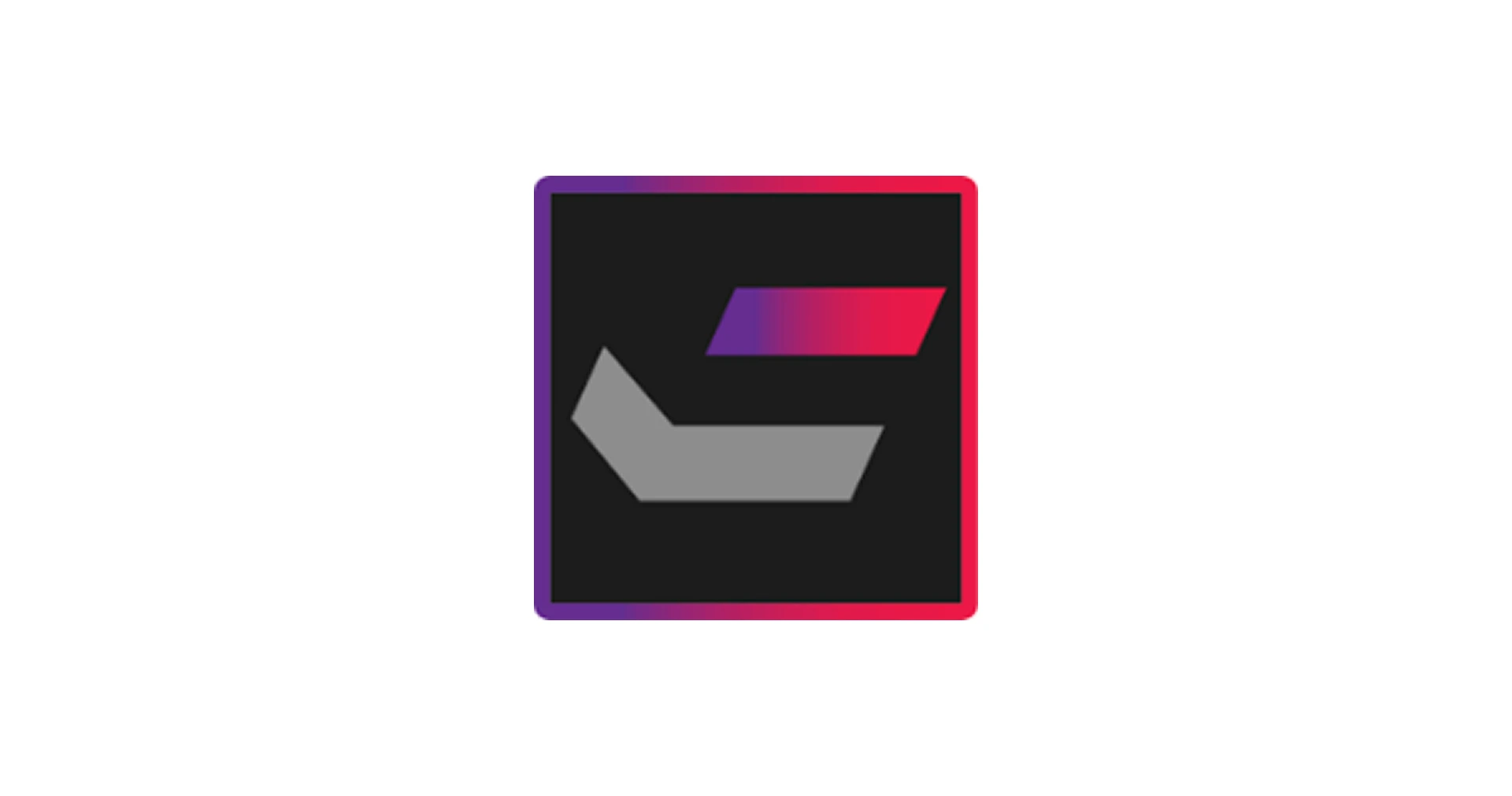 HCL Software Logo: schwarzes Quadrat mit einem stilisierten, geometrischen ‚S‘. Die obere Linie des ‚S‘ verläuft von Violett zu Pink, die untere Linie ist grau. Der Rahmen hat einen Farbverlauf von Violett zu Pink.