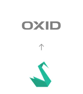 Sylius zu OXID Migration Migration von Sylius zu OXID eShop, dargestellt durch einen Richtungspfeil nach oben.