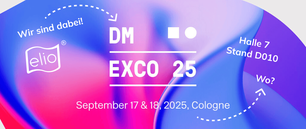 Grafik zur Visualisierung, dass elio auf der DMEXO2025 am Start ist