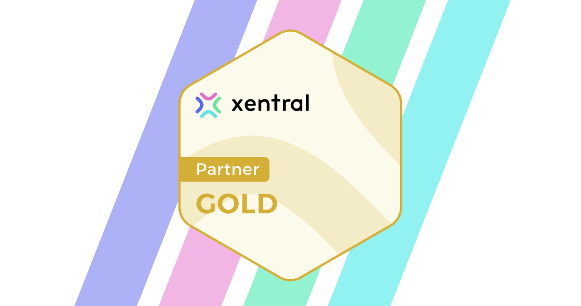 elio ist Xentral Partner Gold Xentral Partner Gold Badge mit Xentral-Logo und dem Text 'Partner GOLD' auf einem hexagonalen Hintergrund