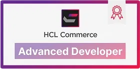 HCL Commerce Advanced Developer Zertifikat Zertifikat mit Logo von HCL Commerce und der Auszeichnung ‚Advanced Developer‘