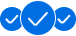 Vorteile Drei blaue Kreise gefüllt mit jeweils einem weißen Checkmark, gruppiert als ein Icon