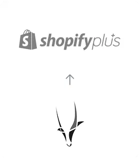 Spryker zu Shopify+ Migration Migration von Spryker zu Shopify Plus, dargestellt mit einem Pfeil vom Spryker Logo zum Shopify Plus Logo