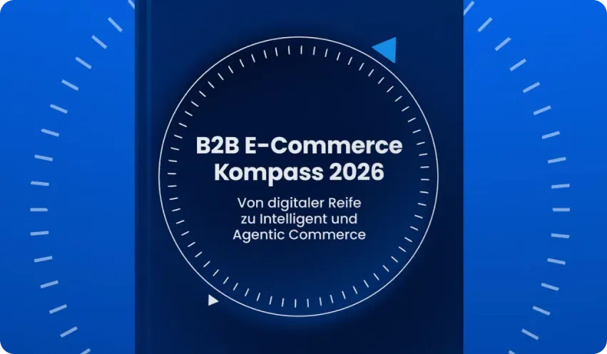 Cover 'B2B E-Commerce-Kompass 2026' von Shopware: Blaues Kompass-Motiv mit Titel in Weiß/Gold.