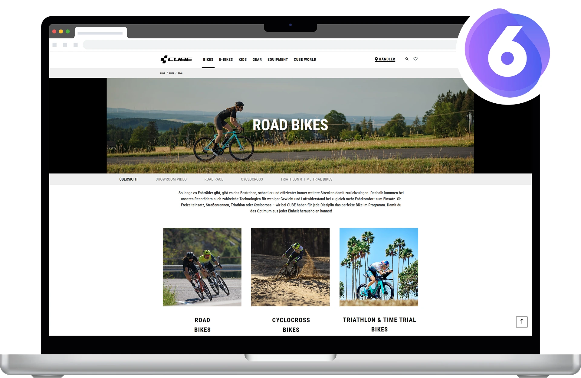 Mockup des Cube Online-Shops auf einem Laptop mit Shopware 6 Logo