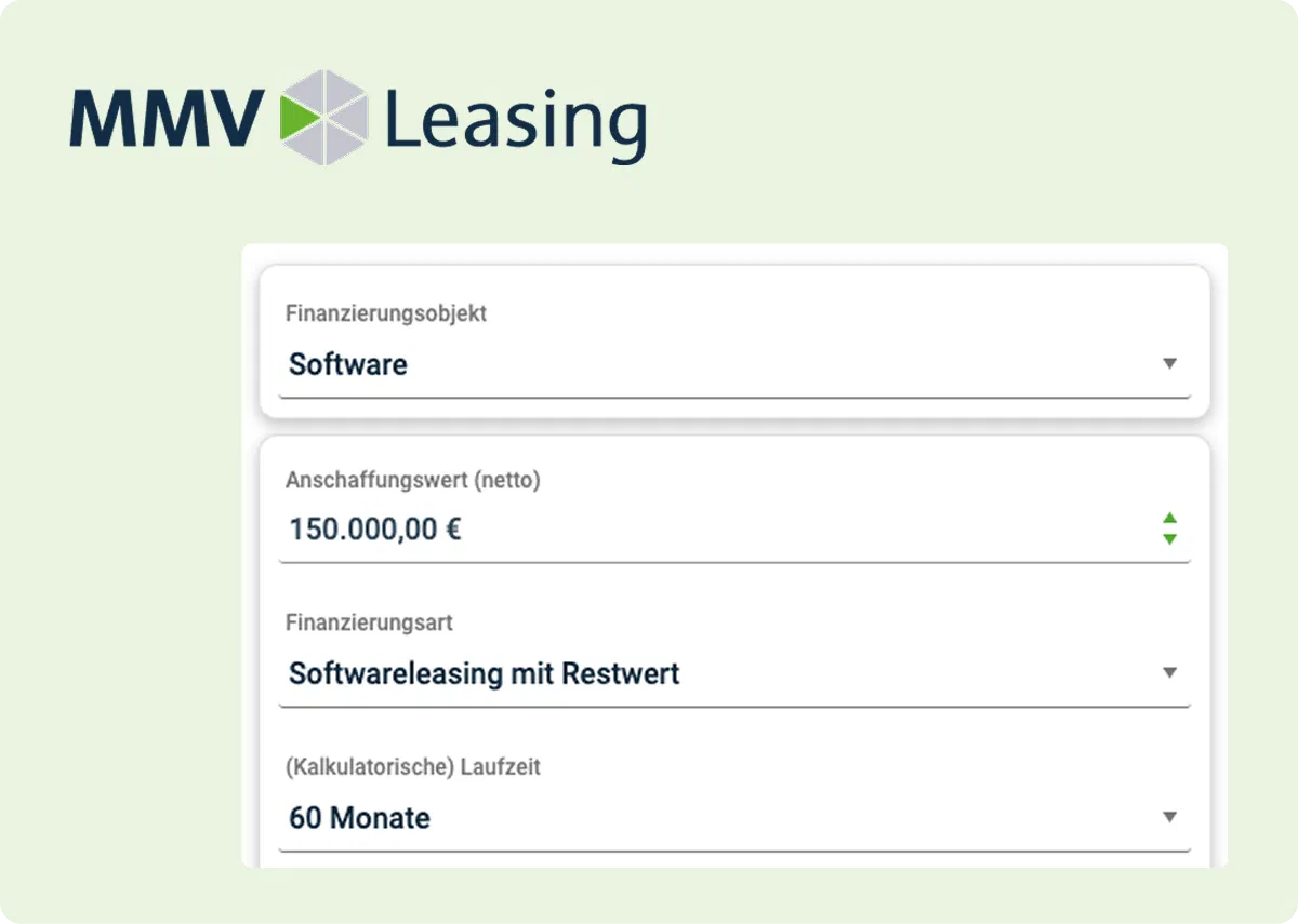 Screenshot des MMV Leasing Rechners Screenshot des MMV Leasing Rechners