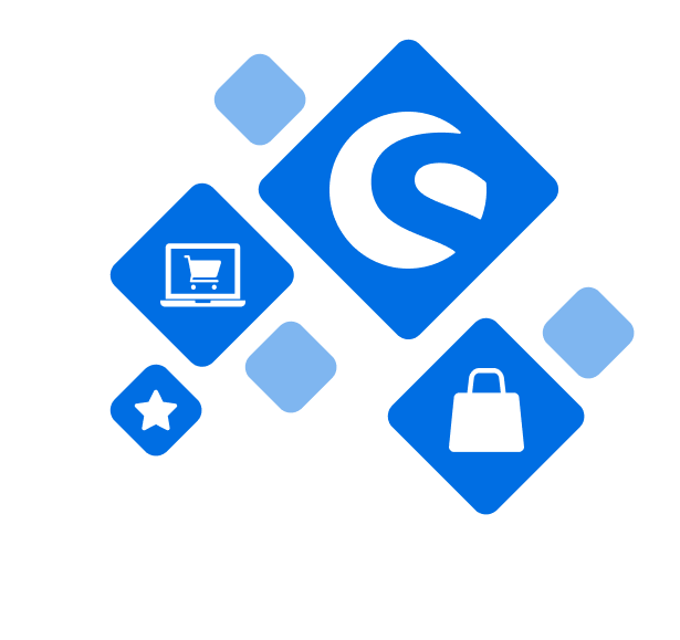 Shopware Digital Sales Rooms Vorteile Shopware Logo umgeben von Symbolen für Online-Shopping, Laptop und Favoriten – symbolisiert die E-Commerce-Funktionen und Flexibilität der Shopware-Plattform.