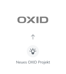 Neues OXID Projekt Neues Projektvorhaben, das mit OXID eShop realisiert werden soll, symbolisiert durch eine Glühbirne und einen Aufwärtspfeil.