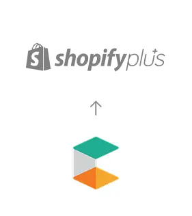 commercetools zu Shopify+ Migration Migration von commercetools zu Shopify Plus dargestellt mit einem Pfeil vom alten Systemlogo zum Shopify Plus Logo